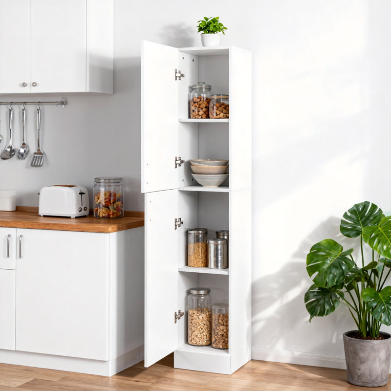 Armoire blanche autoportante à 2 portes avec tablettes fixes et salle à manger
