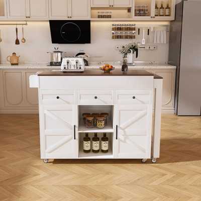 Îlot de cuisine 74,8 po avec table extensible et prise de courant
