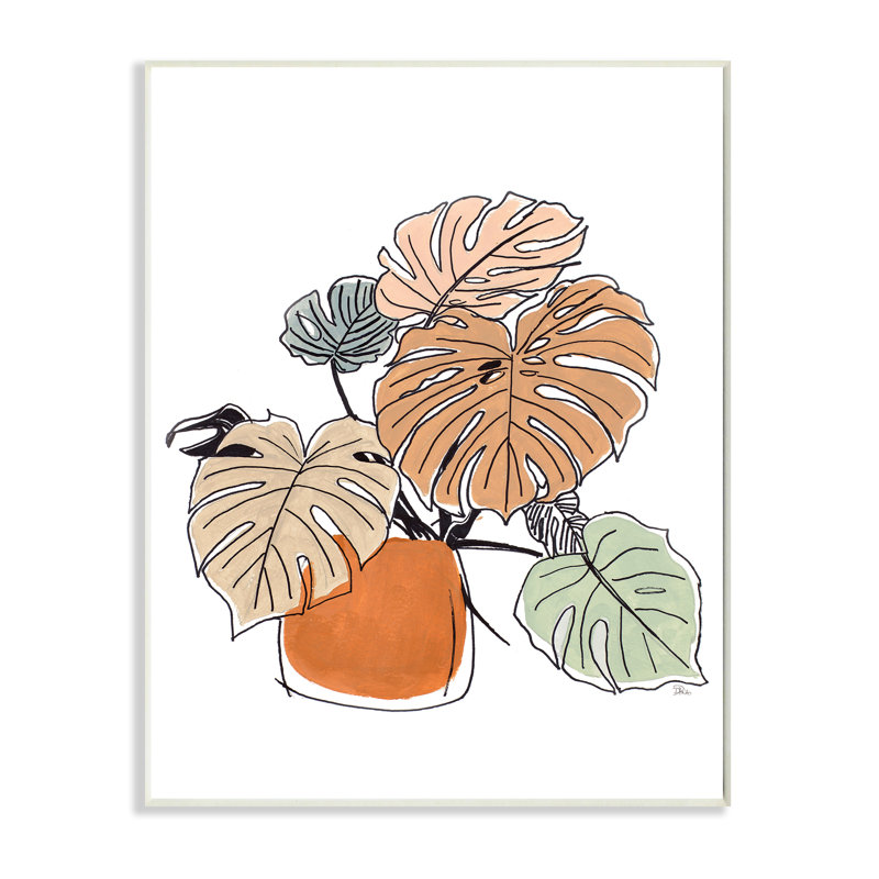 Monstera ludique avec plante tropicale, Plaque murale, H 15 po x l 10 po