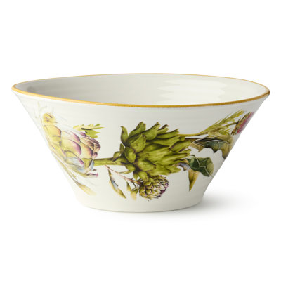 Verdura 11-Inch Stoneware Deep Serving Bowl – Printed Artichoke & Herb Design – Ideal for Pasta, Salads, Stews, or Seasonal Harvest Meals – Durable Farmhouse Kitchenware