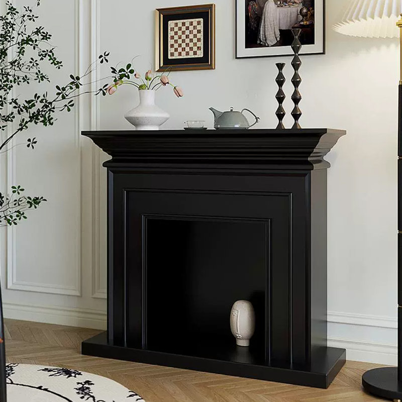 Black Solid Wood Freestanding Fireplace