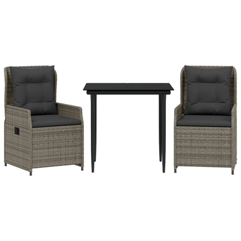 Garden Dining Set Grey PE Rattan Medium Removable Covers, 2