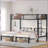 Twin/Twin/Twin Metal Triple Bunk Bed, Detachable Space-Saving Frame with Shelf &amp; Table, Black-1564258128