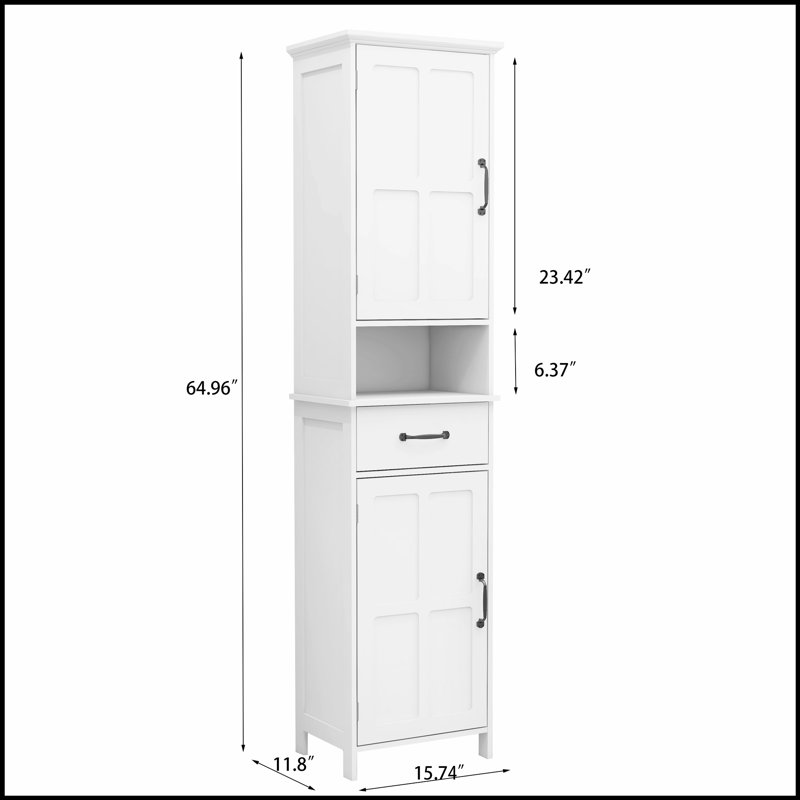 Armoire sur pied à double porte étroite à hauteur étroite avec design élégant et beaucoup de rangement pour les espaces modernes