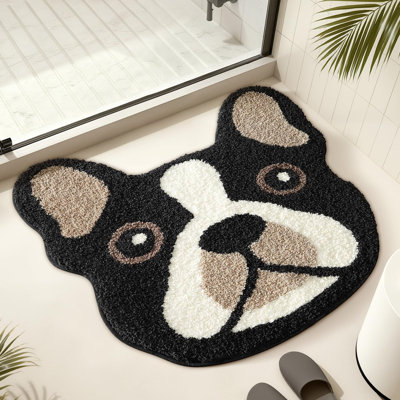 Tapis mignons pour salle de bain, tapis de bain moelleux absorbant pour la salle de bain, tapis de bain lavable à envers antidérapant, idéal pour le décor de la salle de bain, 27,5 po x 28 po, bouledogue