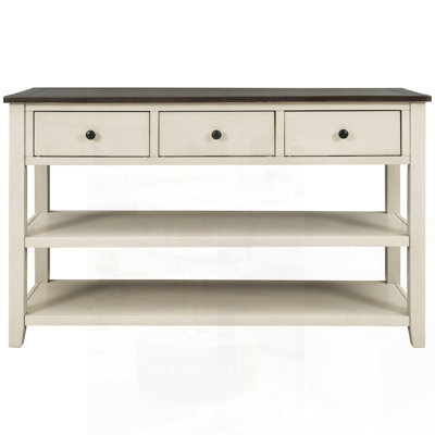 Retro Design Console Table With Two Open Shelves, Pine Solid Wood Frame And Legs For Living Room