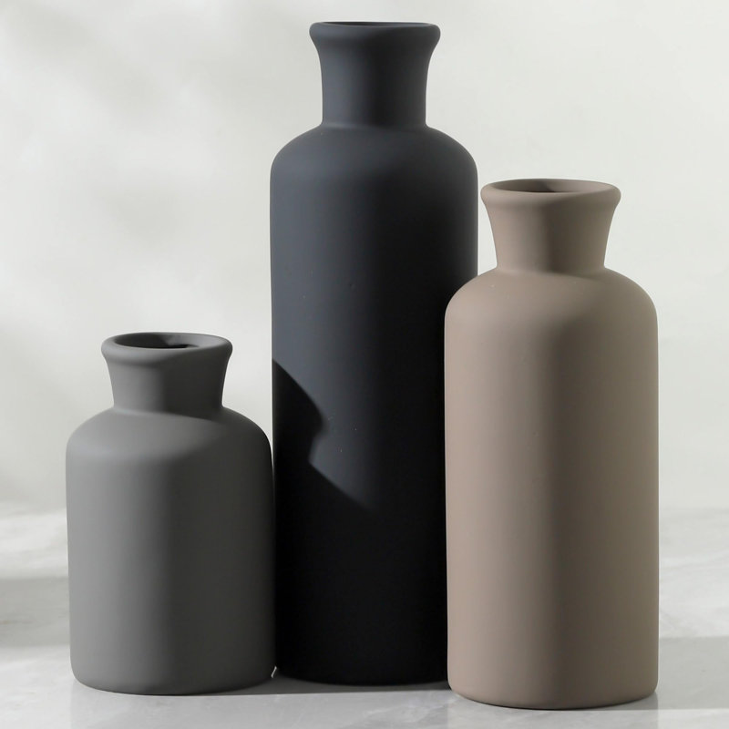 Ceramic vase set of 3, Black/Brown/Gray