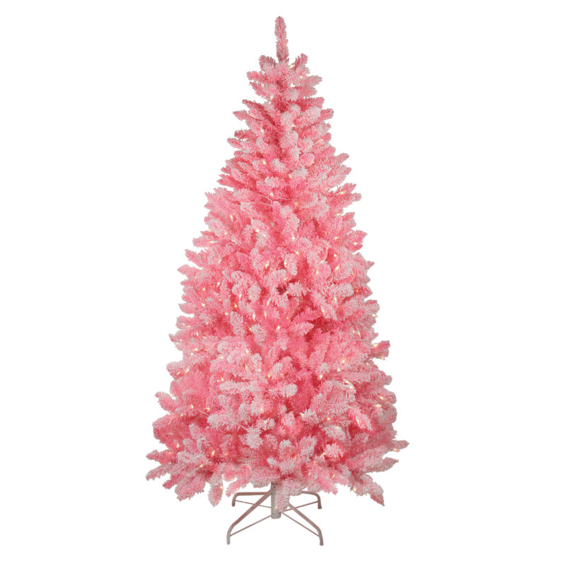 Pre-Lit Medium Flocked Artificial Christmas Tree - Clear Lights, 7'
