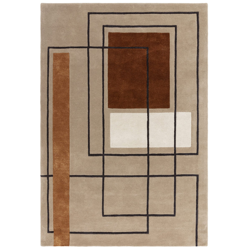 Gina Geometric Wool Hand Tufted Area Rug, Rectangle  120 x 170 cm, Beige/Orange