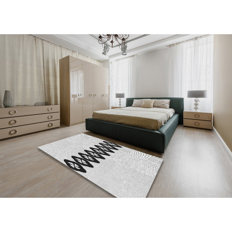 Tapis gris/crème tissé à la machine, Rectangle 6 pi x 9 pi