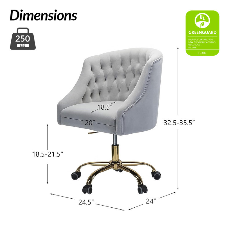 Chaise de travail en velours Doreen, Velours gris