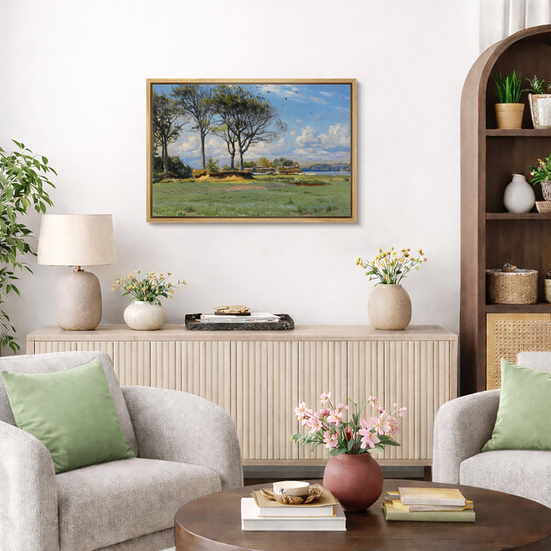 Illustration de paysage de prairie côtière, images de salon, impression sur toile encadrée sur toile., H 16 po x l 24 po