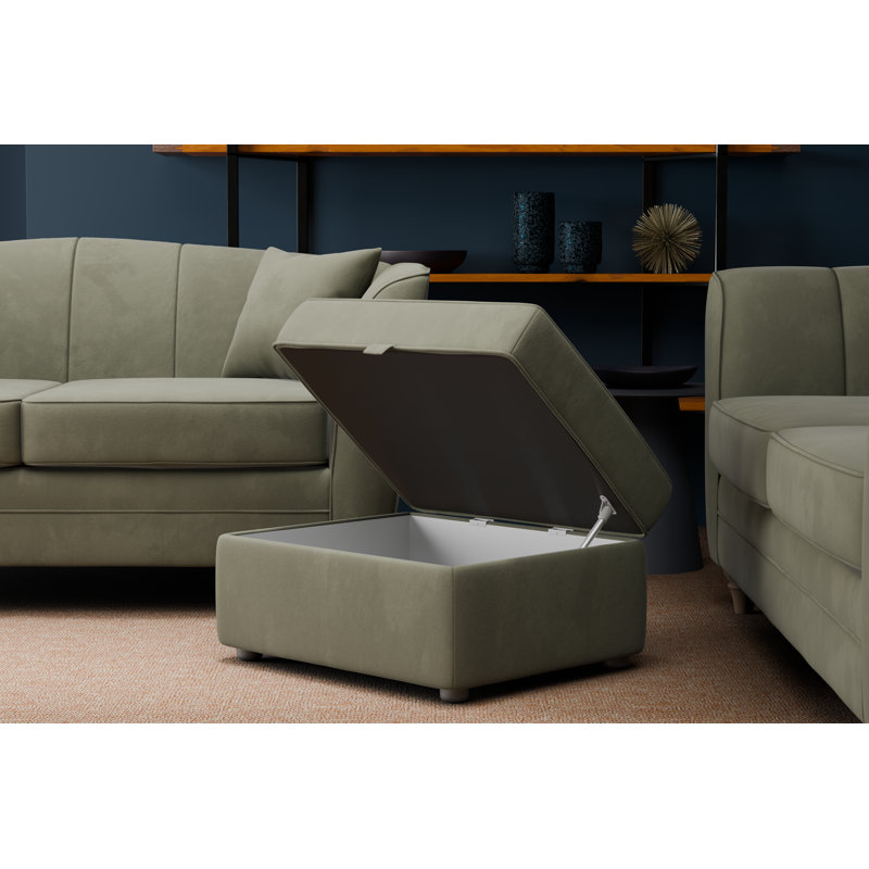 Laverton Wide Velvet Rectangle Footstool Ottoman with Storage, Fern