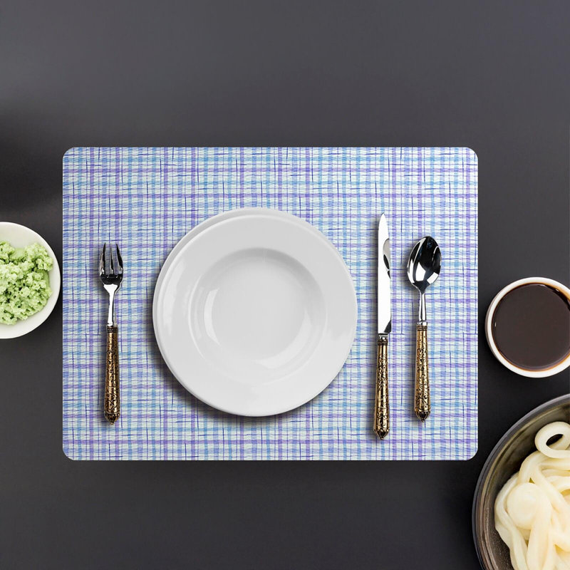 Plaid Rectangular Placemat, Light Blue, 16.5" x 12.5", Set of 6