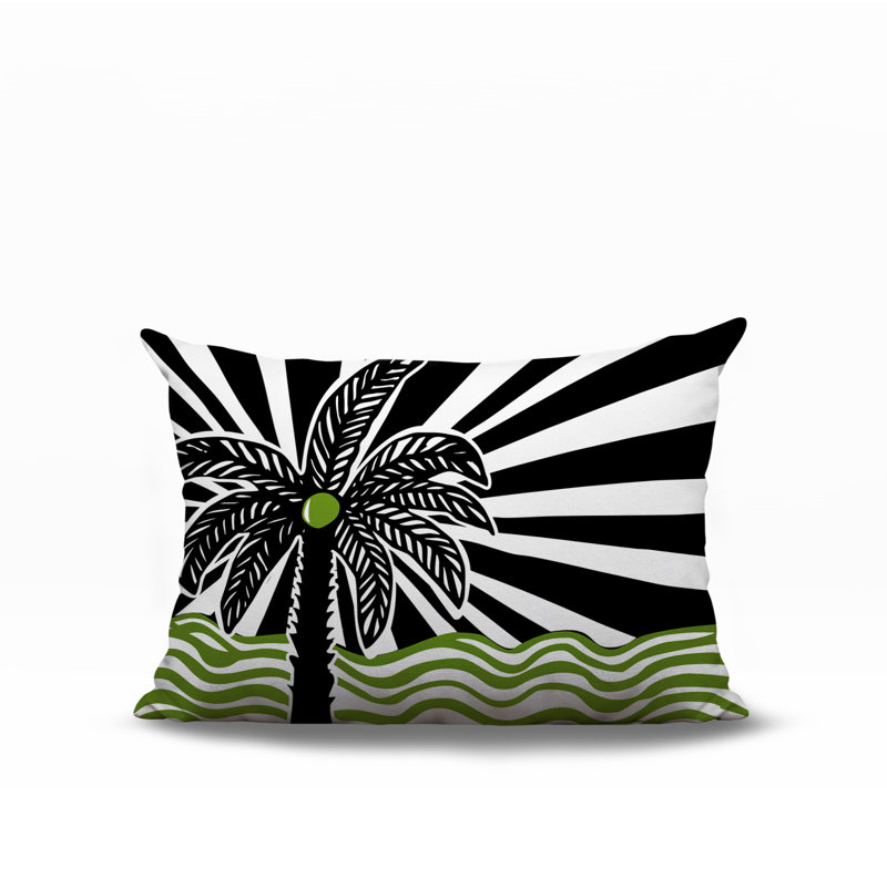 Oreiller rectangulaire réversible intérieur / extérieur Simi Palm, Rectangle H 14 po x l 20 po, Chartreuse