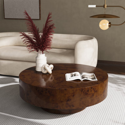31.5" & 35" Round Solid Wood Burl Coffee Table – Unique Natural Swirl Patterns, Curved Elegant Design, Handcrafted Centerpiece