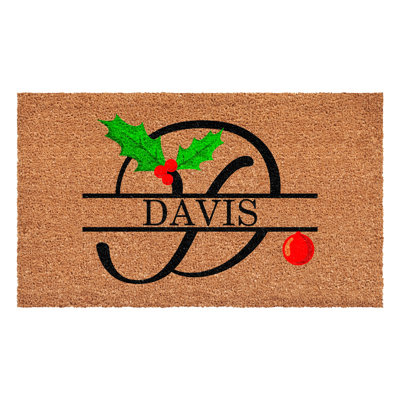 Personalized Christmas Holly Doormat, Letter D