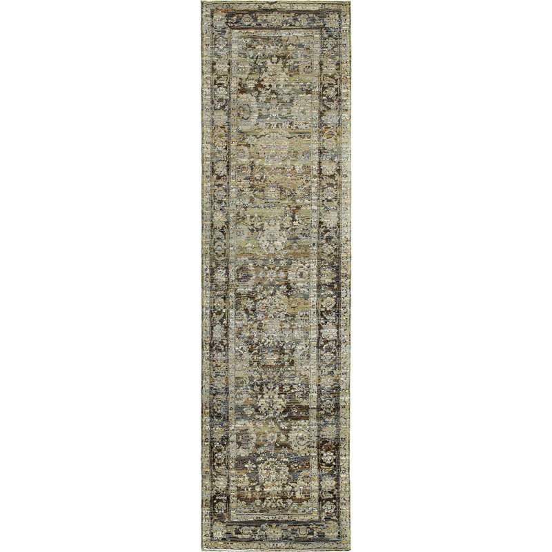 Tapis oriental vert / brun Tuma, Tapis de couloir 2 pi 3 po x 8 pi