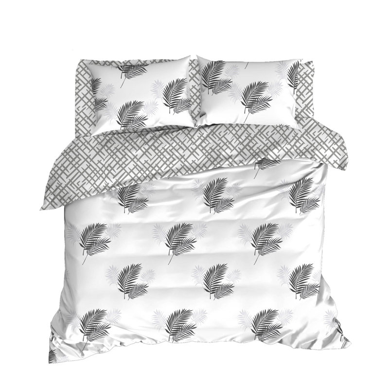Ensemble de housse de couette de luxe, gris et blanc, avec housse de couette, drap plat (86,6 x 94,5 po), 2 taies d'oreiller (19,7 x 27,6 po) | Doux 65% coton / 35% polyester, lavable à la machine, conception élégante