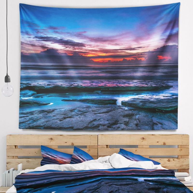 Tapisserie plage exotique bleu foncé Coquina Dawn, H 78 po x l 92 po