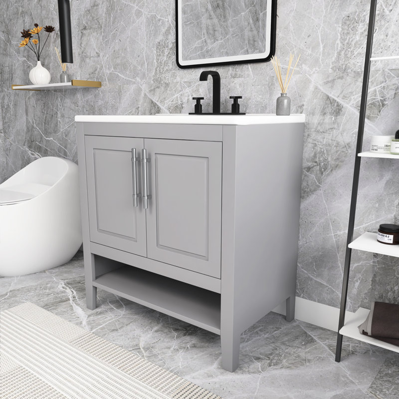 Meuble-lavabo simple 30 po avec comptoir, Gris