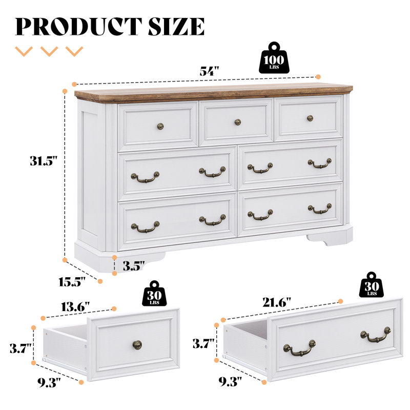Commode double en bois 7 tiroirs Coghiel, Blanc