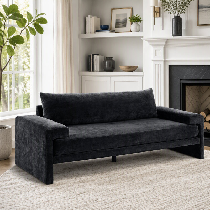 Canapé surdimensionné en chenille 3 places avec accoudoirs larges et coussins épais, Chenille noir