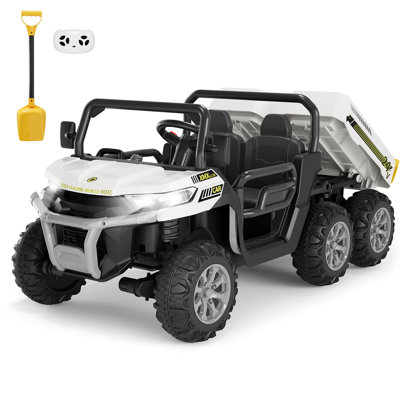 Camion à benne électrique 24 V, 4x4, 6 roues, 2 places, pour enfants – Style UTV, télécommande, benne basculante électrique, musique, klaxon, phares à DEL, conforme aux normes industrielles/CPSIA, cadeau idéal