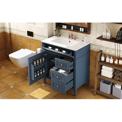 Meuble-lavabo moderne de 30 po avec lavabo supérieur, 2 tiroirs et tiroir basculant pour un rangement efficace et une conception élégante