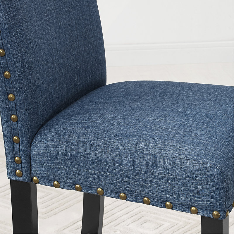 Ensemble de 2 tabourets de bar en tissu Biony avec garniture cloutée, bleu, Bleu