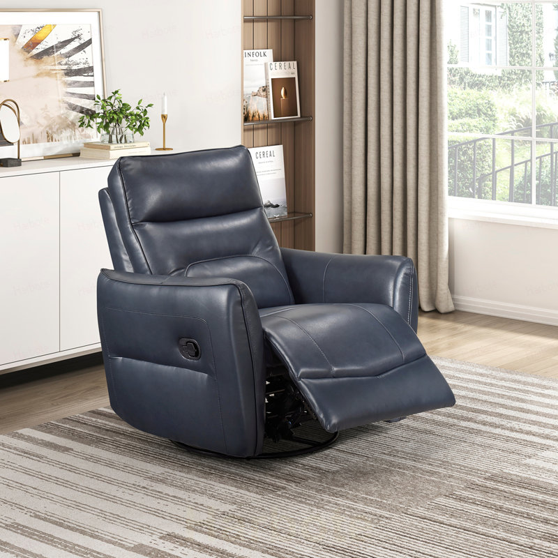 Fauteuil inclinable avec meubles pivotants en bois massif rembourrés et luxueux, Bleu très foncé