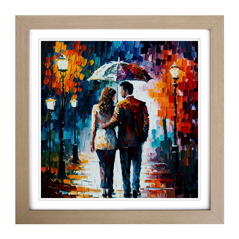 Lovers Palette Knife Painting No.1 - Single Picture Frame Print on Wood, Oak