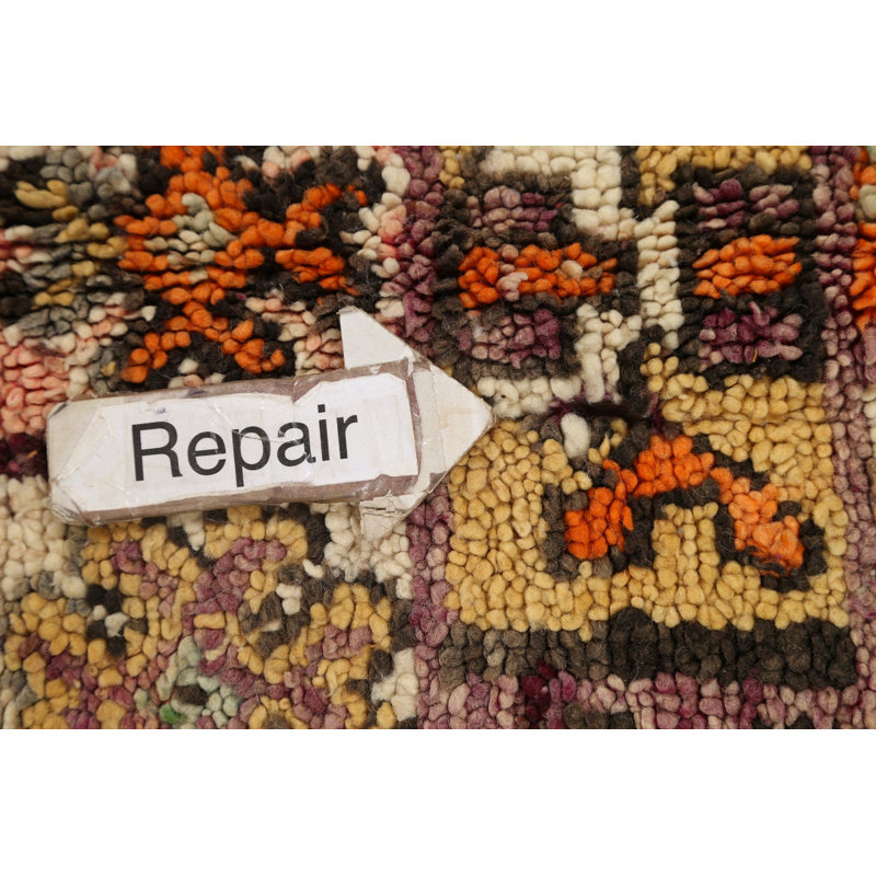 Tapis décoratif en laine de conception unique 6 pi 3 po x 10 pi 11 po noué à la main des années 1960