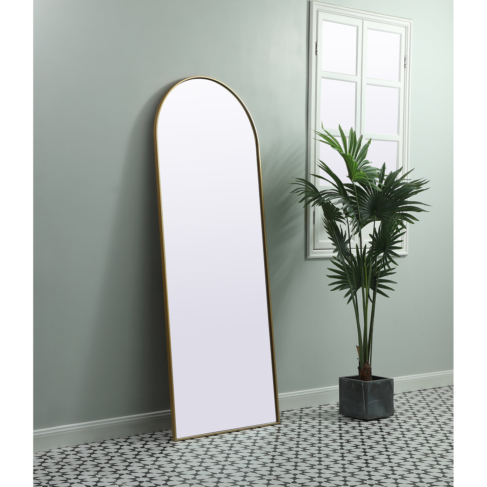 Sabine Metal Arch Wall Mirror, Brass, 74" x 28"
