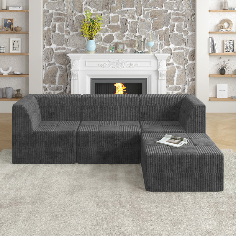 Canapé modulaire en L, Polyester gris