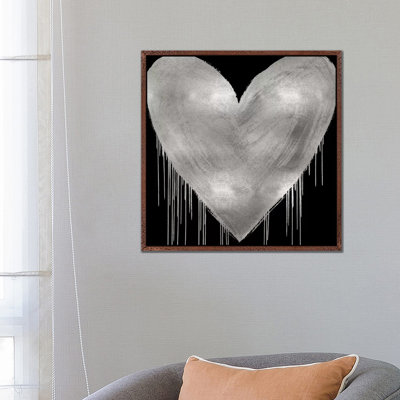 Big Hearted Silver On Black by Lindsay Rodgers - Print on Canvas