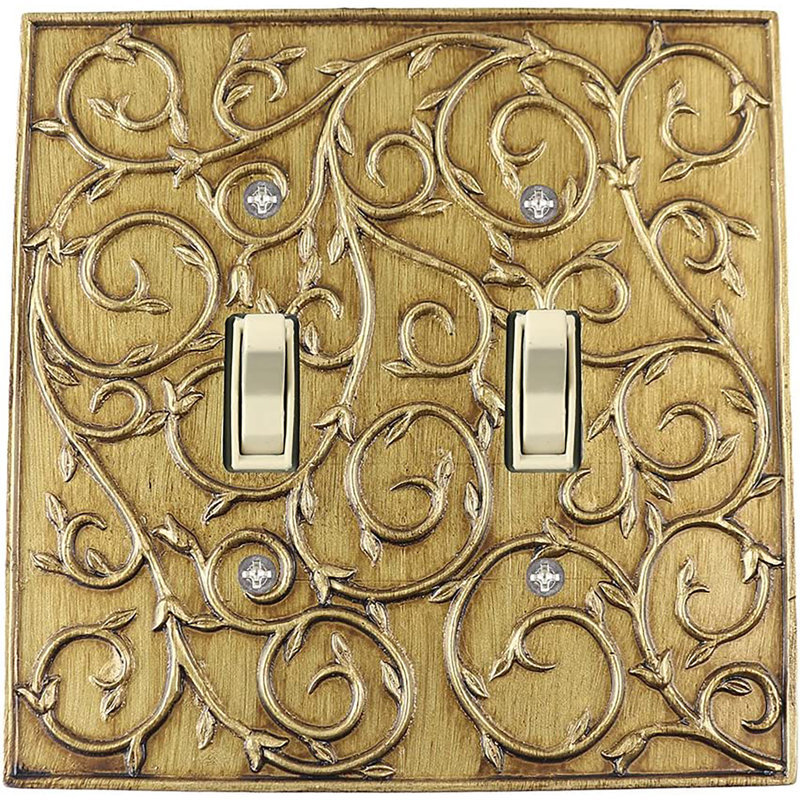 2 - Gang Toggle Light Switch Standard Wall Plate, Antique Gold