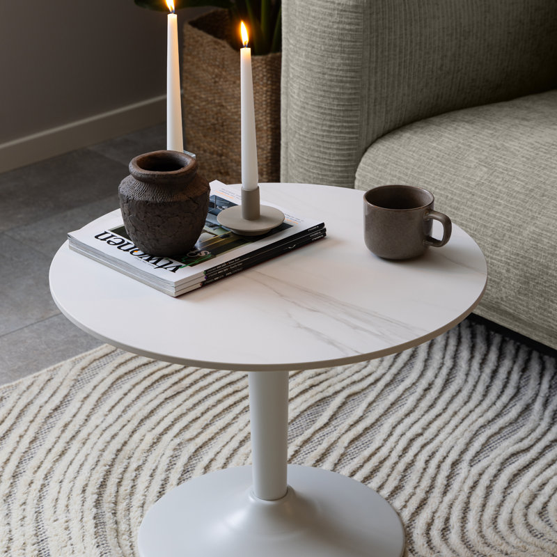 Ceramic Round Coffee Table in 60x45cm, White