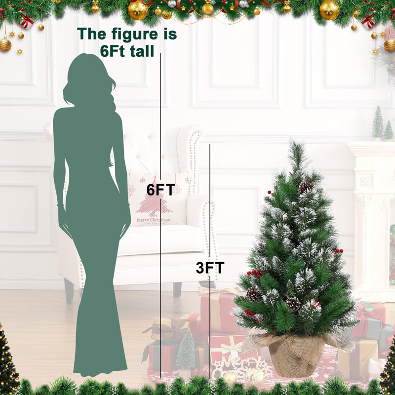 3Ft Pre-Lit Artificial Mini Christmas Tree With Multicolor Led Lights & Bag Potted Base, Battery Operated Snow Flocked Tree