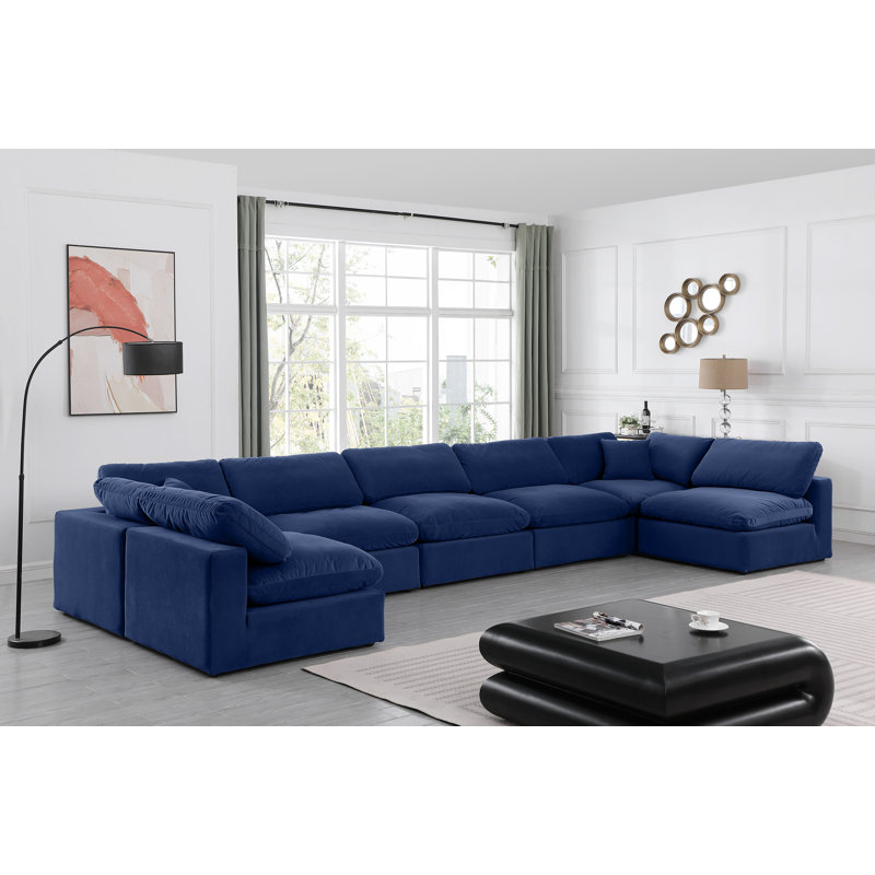 Canapé modulaire réversible en velours de 200 po de large Ivanne, Velours bleu marine