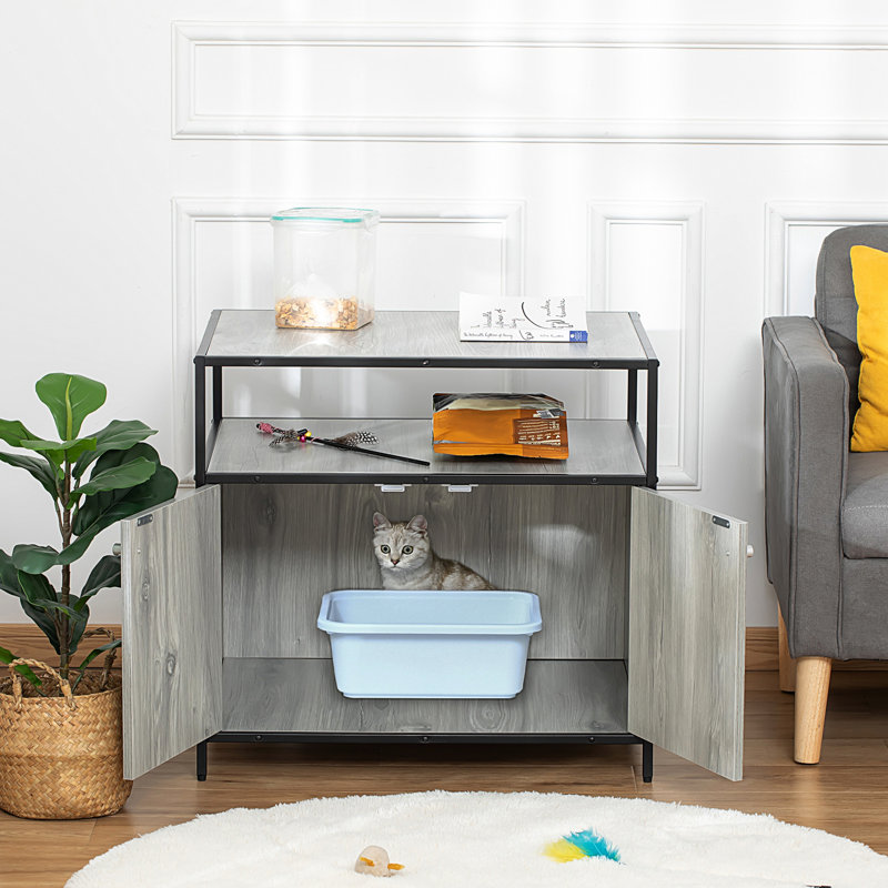 Grey Cat Litter Box Enclosure - Hide And Maintain A Clean Home With Storage Wooden Stand, Grey. Box. Multi-purpose.