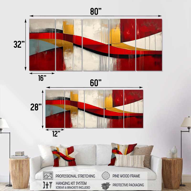 Nytrell - Minimalisme, art mural - ensemble de décorations murales modernes, H 32 po x l 80 po, 5