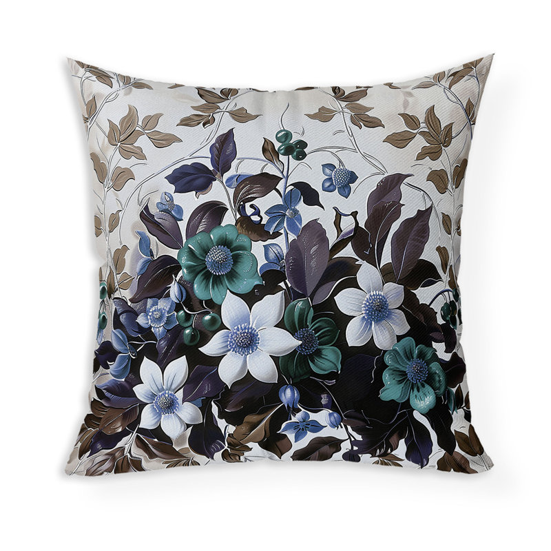 Coussin décoratif intérieur / extérieur Vineyard Petals, H 26 po x l 26 po, Vert/bleu