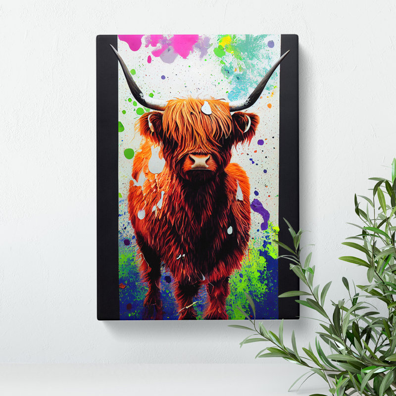 Highland Cow Paint Splash No.5 - Wrapped Canvas, 50cm H x 35cm W x 3cm D