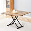 Table relevable moderne en bois texturé de 2 cm d'épaisseur, pattes en métal noir, aspect naturel, idéale pour le café, les repas et le travail. Montage facile et polyvalent, hauteur réglable.