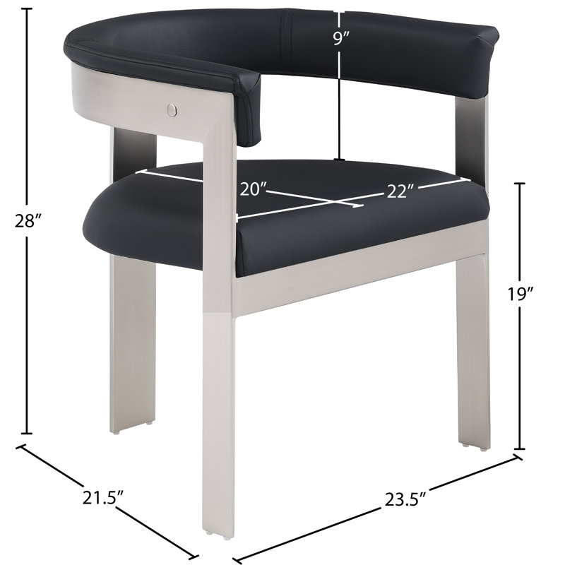 Romeo Finished Upholstered Back Arm Chair, Black Vegan Leather, Brushed Chrome