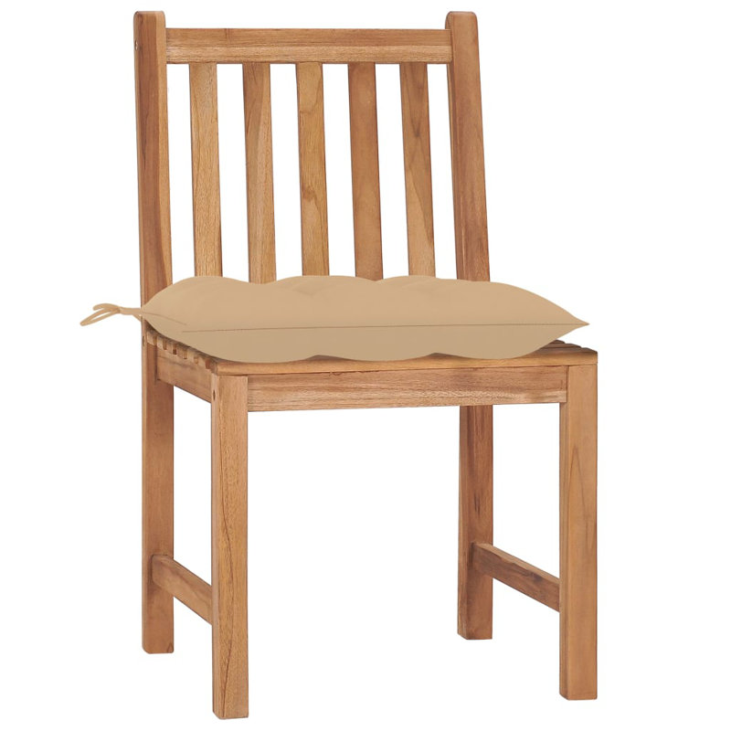 Chaises de patio en bois de teck massif avec coussins, Beige