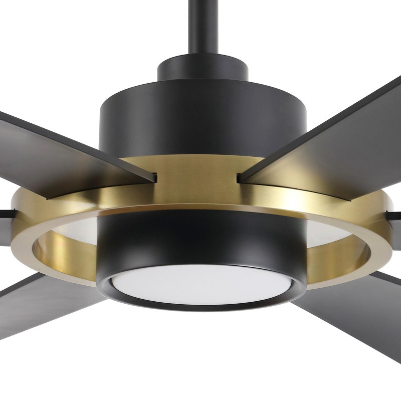 60“ Modern Large 6-Blade Ceiling Fan With LED Lights and Remote Control, Black, Black/Gold