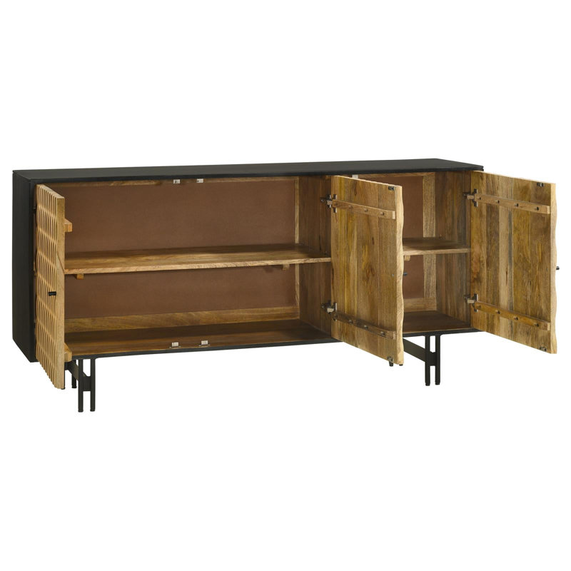 Buffet décoratif 3 portes en bois naturel et noir
