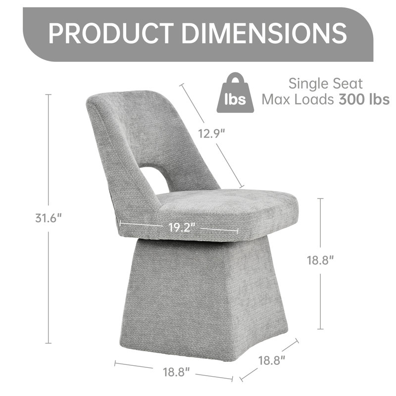 Modern Chenille Swivel Dining Chair, Open Back – 360° Rotating Design for Dining Room, Gray